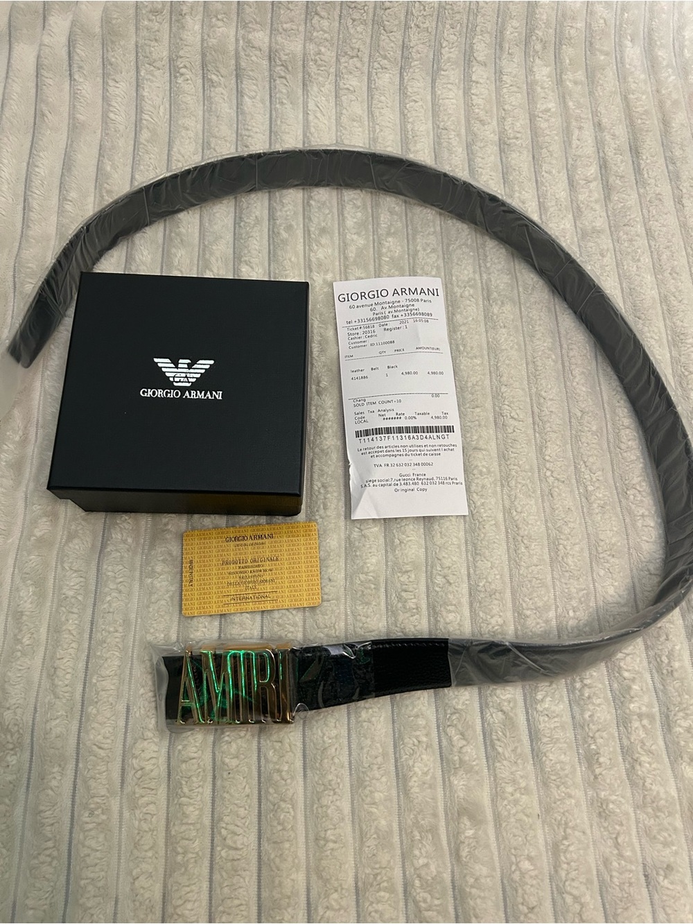 Giorgio Armani Black Leather Belt with Gold AMRI Logo Buckle